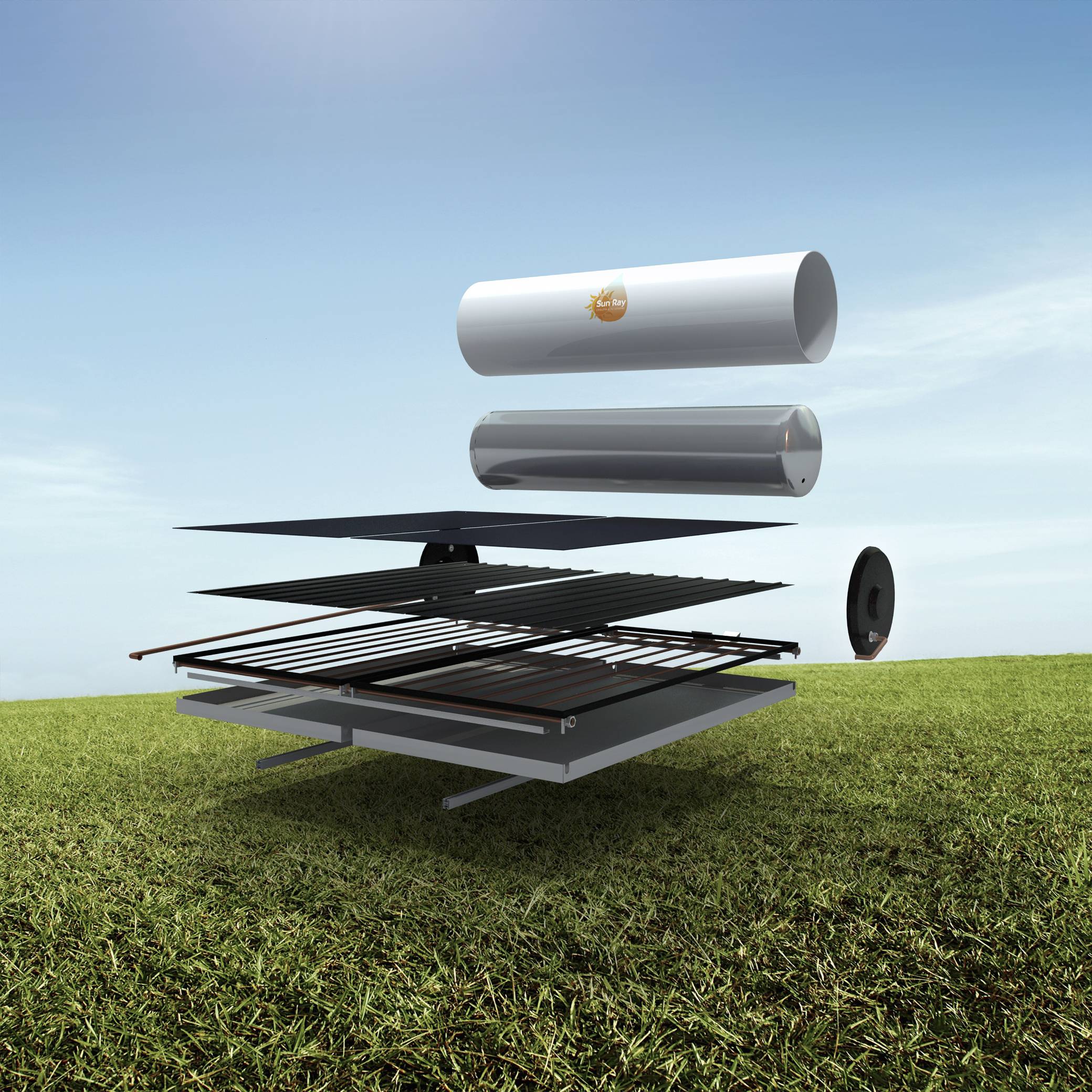 Eclaté d'un chauffe-eau solaire Suun Ray