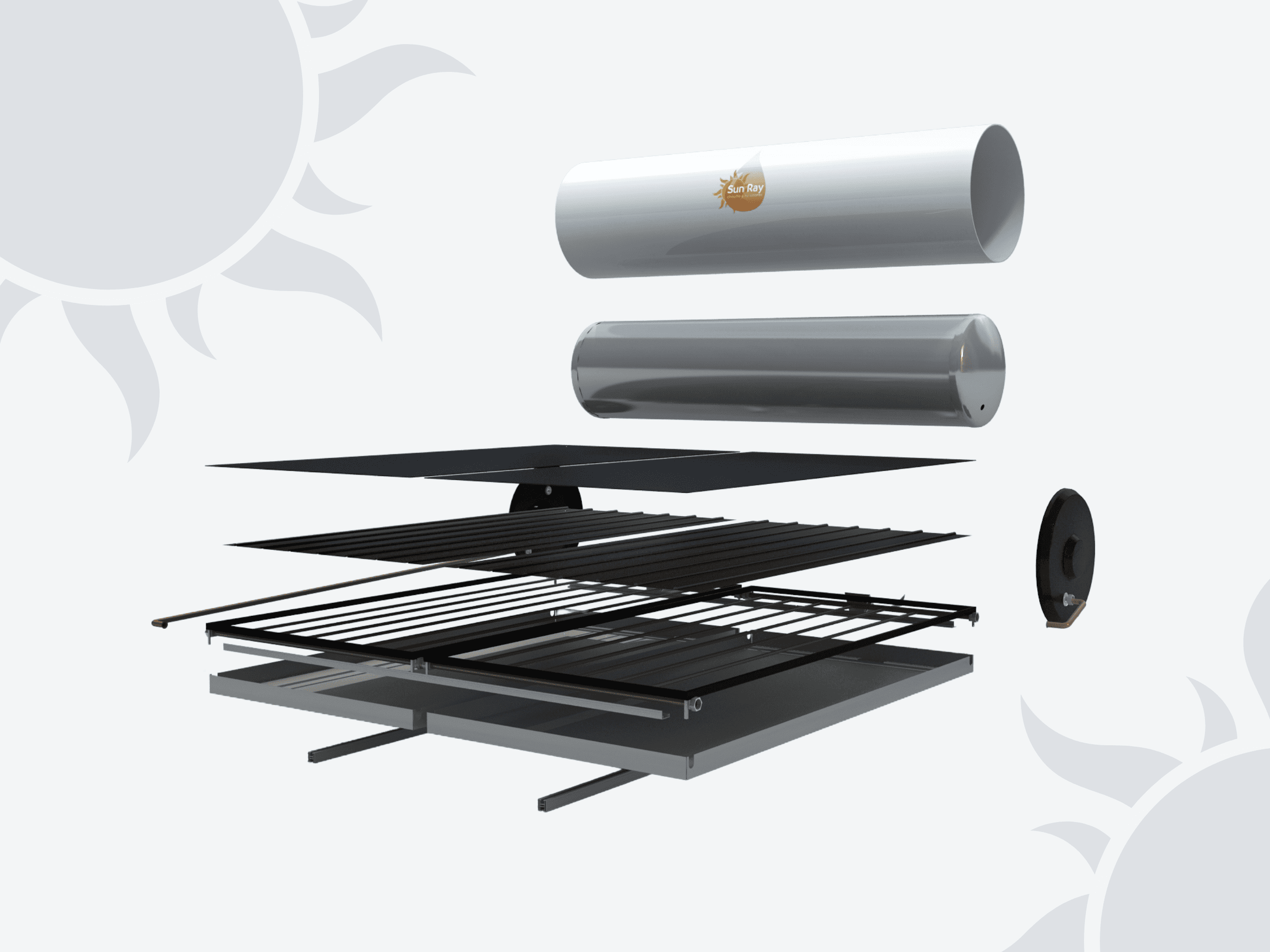 Chauffe-eau solaire Sun Ray en vue éclatée